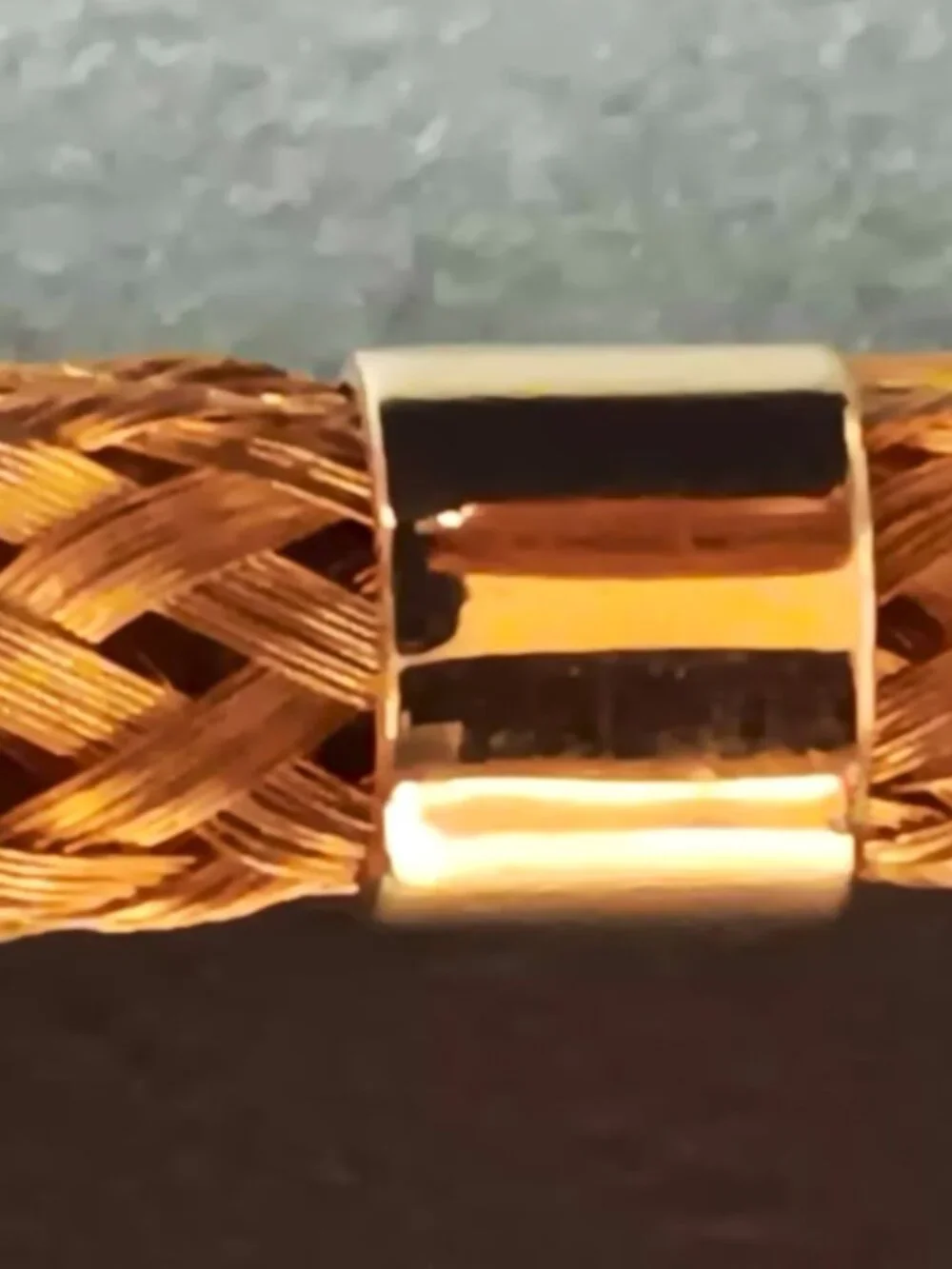 1970'S Vintage France (stamped) hair barrette, gold tone woven metal slim bow.